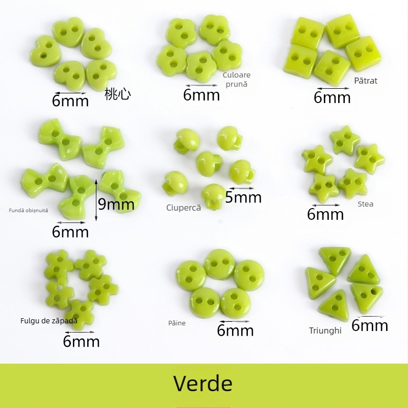 Nasture mic din plastic, mini buton colorat, desen manual DIY, buton cu floare de prun, buton cu inimă de piersică cu cinci colțuri, buton mic de 6 mm