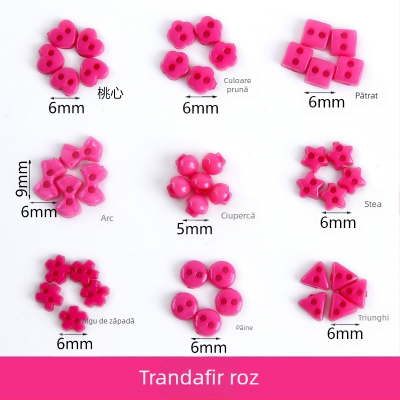 Nasture mic din plastic, mini buton colorat, desen manual DIY, buton cu floare de prun, buton cu inimă de piersică cu cinci colțuri, buton mic de 6 mm