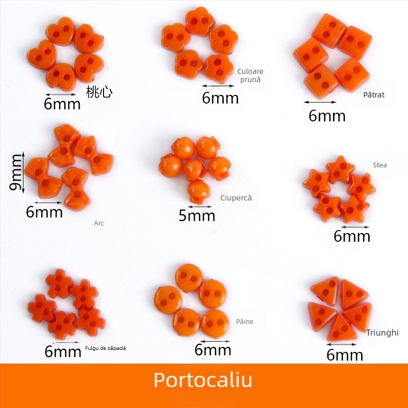 Nasture mic din plastic, mini buton colorat, desen manual DIY, buton cu floare de prun, buton cu inimă de piersică cu cinci colțuri, buton mic de 6 mm