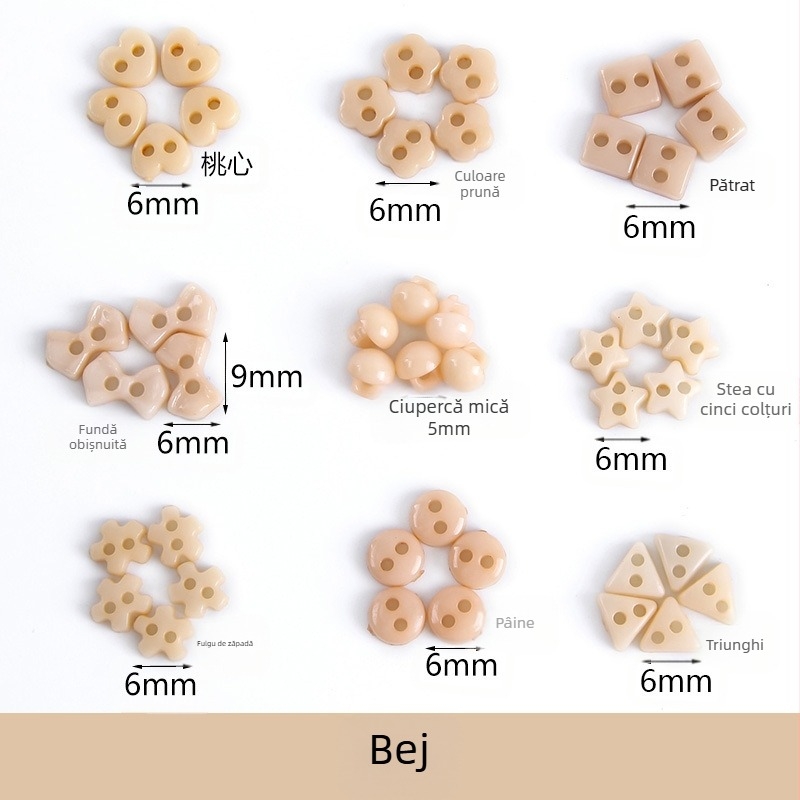 Nasture mic din plastic, mini buton colorat, desen manual DIY, buton cu floare de prun, buton cu inimă de piersică cu cinci colțuri, buton mic de 6 mm