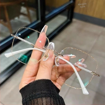 Ochelari de vedere presbiopici fără ramă anti-lumină albastră, ochelari de vedere la modă pentru femei, cu margini tăiate, pentru vârstnici, populari pe TikTok, ochelari de vedere presbiopici cu diamante încorporate