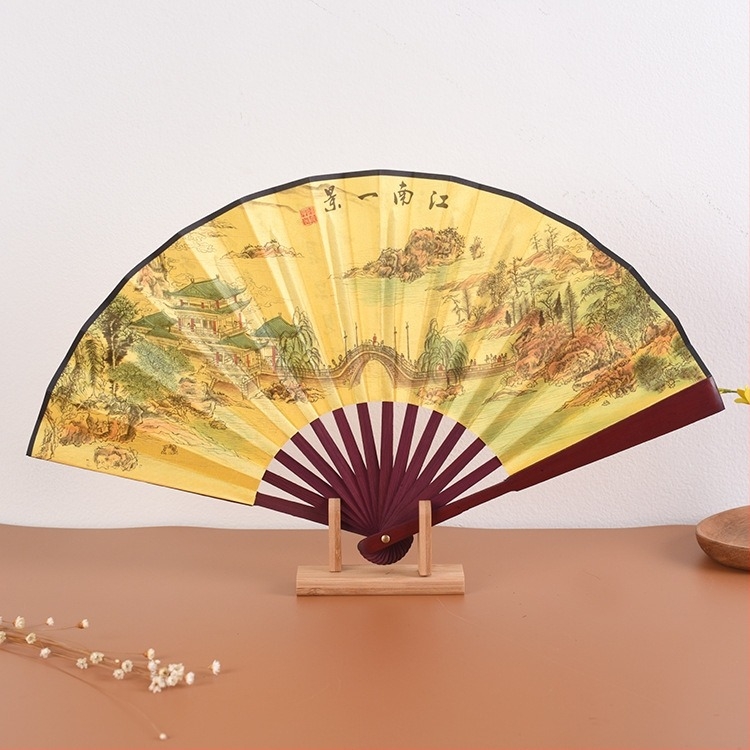 Evantai pliabil personalizat Qingming Shanghe Figură Stil chinezesc Evantai rafinat din pânză de mătase Evantai antic Publicitate Evantai antic en-gros