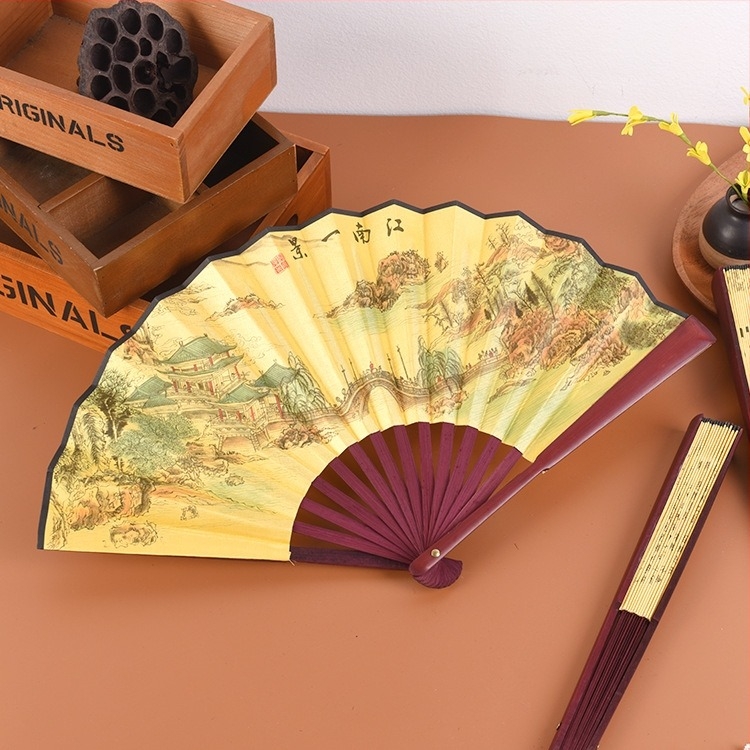 Evantai pliabil personalizat Qingming Shanghe Figură Stil chinezesc Evantai rafinat din pânză de mătase Evantai antic Publicitate Evantai antic en-gros