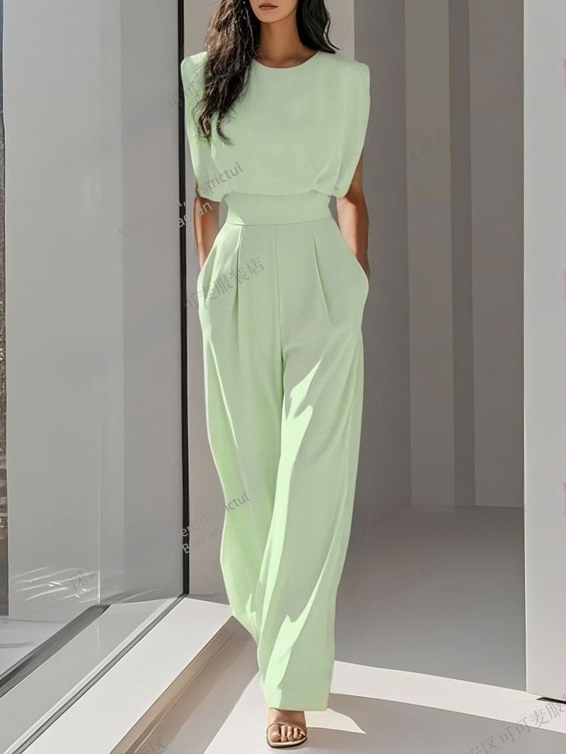 Salopetă elegantă de vară pentru femei, culoare solidă, talie subțire, pentru comerț exterior transfrontalier, europene și americane, elegantă, nouă