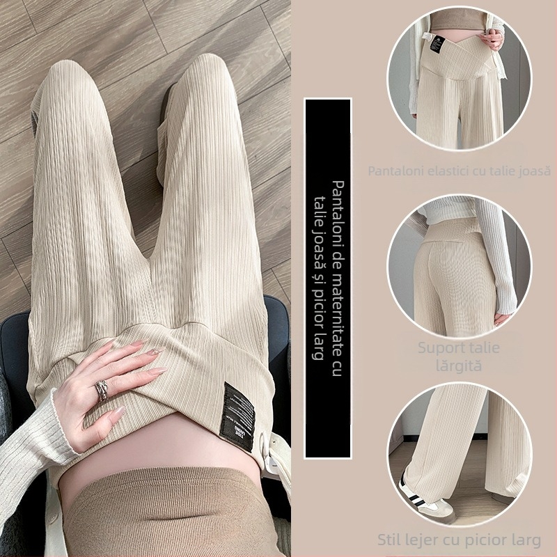 Pantaloni de primăvară și toamnă pentru femei însărcinate, pantaloni cu picior larg, la modă, potriviți, vrac, casual, Dape, cruce verticală, talie joasă
