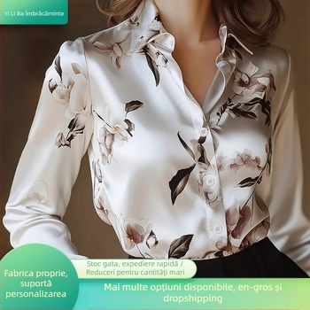 2025 Primăvara și toamna Noul stil coreean imprimat șifon cămașă femeii cu mânecă lungă ol cămașă femeii la modă uniformă de lucru pentru naveta