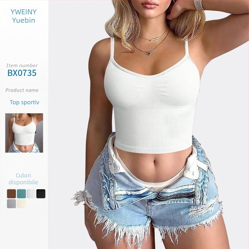 Vestă de yoga pentru femei, fără pernițe pentru piept, top sport tricotat cu bretele, bretele reglabile, lenjerie interioară scurtă fără cusături