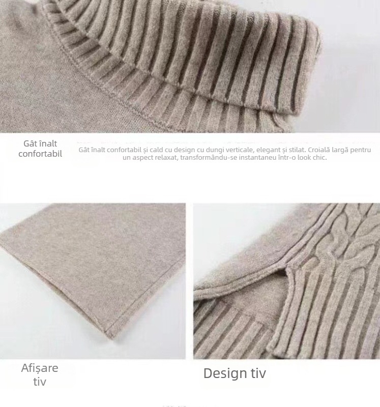 Pulover lung cu guler înalt de toamnă și de iarnă, stil coreean, cu pantaloni cu picior larg, set din două piese, stil leneș, costum tricotat lejer