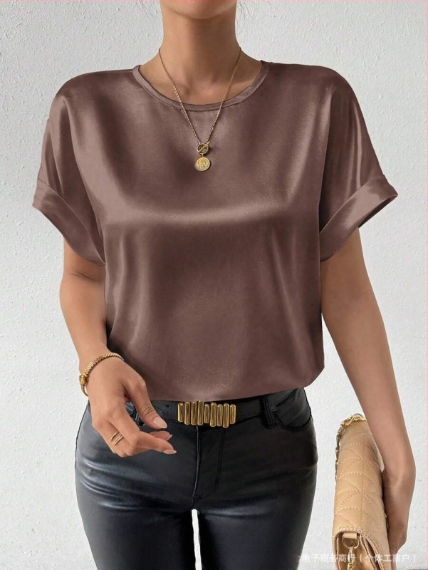 2025 Amazon Temu Transfrontaliere Femei Femei Europene și Americane Gladies' Slim Top Culoare Solidă Backless Button Tricou cu mânecă scurtă