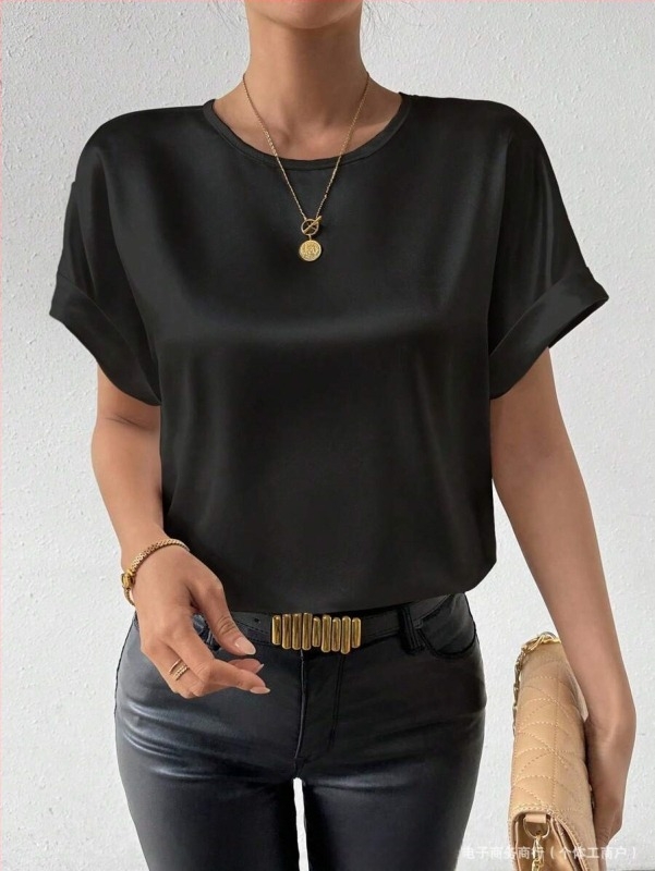 2025 Amazon Temu Transfrontaliere Femei Femei Europene și Americane Gladies' Slim Top Culoare Solidă Backless Button Tricou cu mânecă scurtă