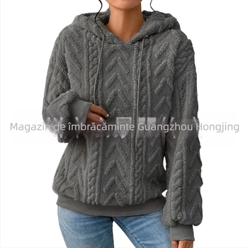 Hanorac casual cu mânecă lungă din catifea, cu glugă și șnur, pentru femei, cu umeri goi, Amazon, toamnă nouă, model Teddy