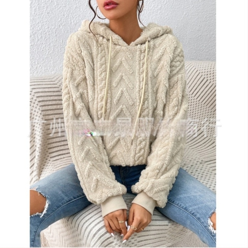 Hanorac casual cu mânecă lungă din catifea, cu glugă și șnur, pentru femei, cu umeri goi, Amazon, toamnă nouă, model Teddy