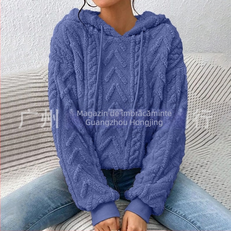 Hanorac casual cu mânecă lungă din catifea, cu glugă și șnur, pentru femei, cu umeri goi, Amazon, toamnă nouă, model Teddy