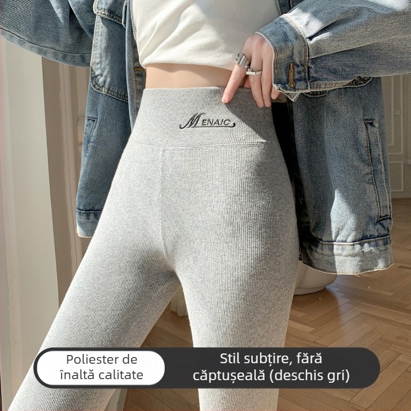 Colanți de catifea pentru toamnă și iarnă, colanți strâmți pentru femei, gri, cu fir, slăbire, catifea de miel, căptușiți, pantaloni calde din bumbac 9087