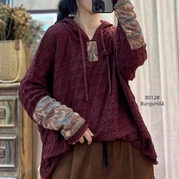 Femeii pulover cu glugă din bumbac tricotat cu șnur pulover de primăvară și toamnă nou retro artistic casual cu mânecă lungă top