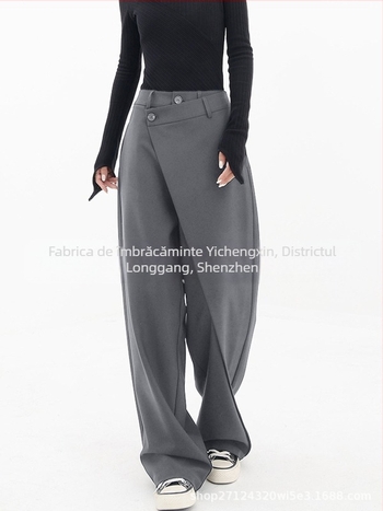 Pantaloni asimetrici pentru femei, export transfrontalier european și american, cu nasturi asimetrici stratificați, pantaloni largi, cu picior larg