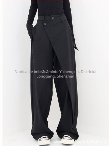 Pantaloni asimetrici pentru femei, export transfrontalier european și american, cu nasturi asimetrici stratificați, pantaloni largi, cu picior larg