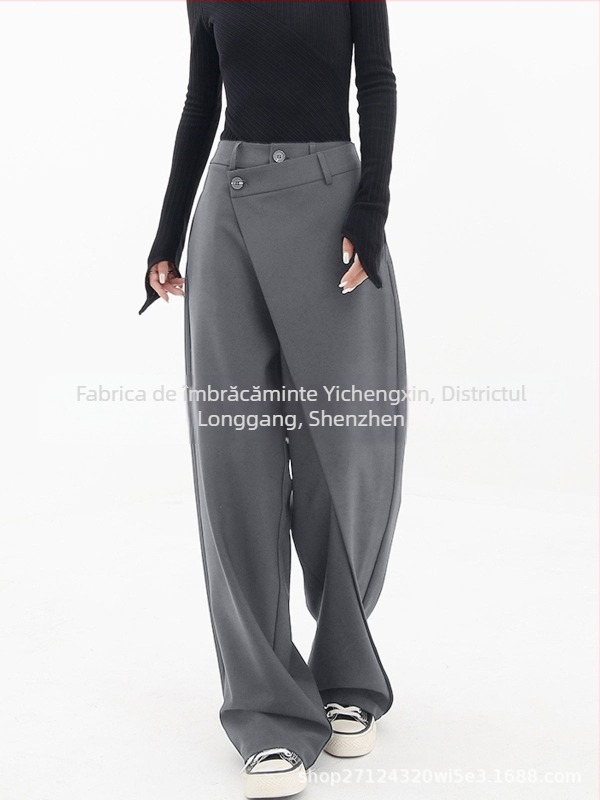 Pantaloni asimetrici pentru femei, export transfrontalier european și american, cu nasturi asimetrici stratificați, pantaloni largi, cu picior larg
