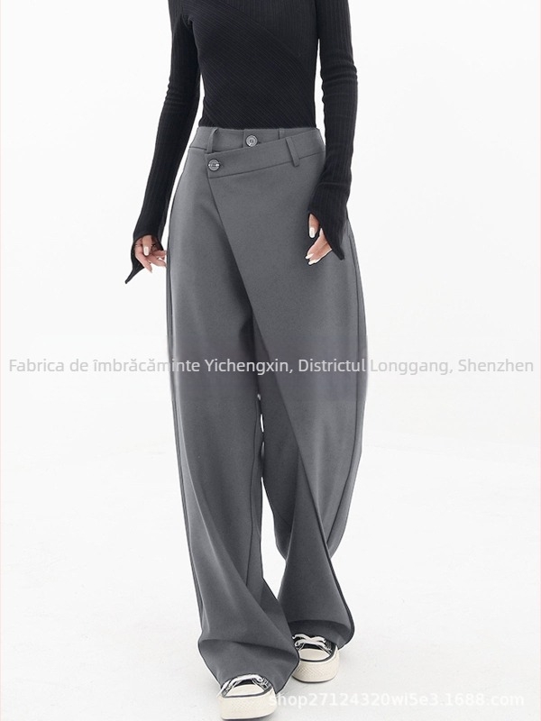 Pantaloni asimetrici pentru femei, export transfrontalier european și american, cu nasturi asimetrici stratificați, pantaloni largi, cu picior larg