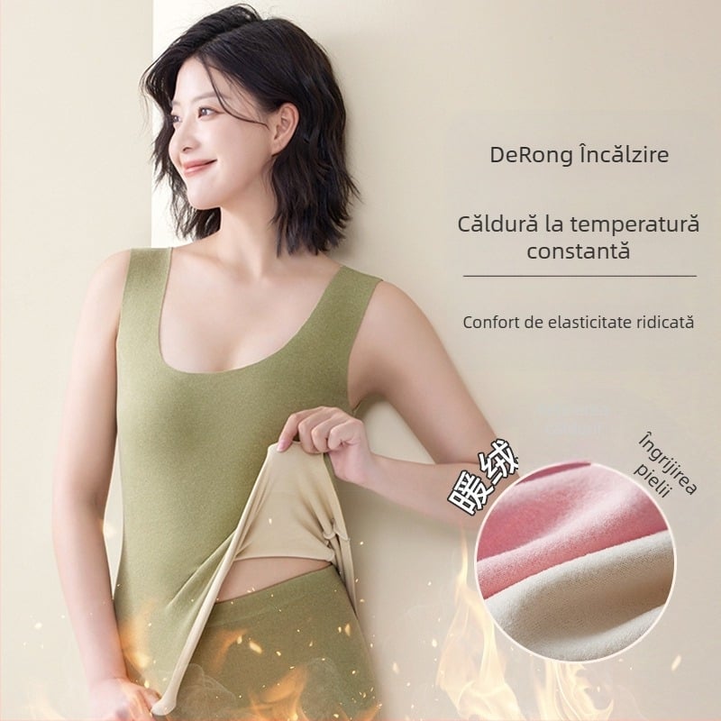 Vestă termică din catifea periată cu două fețe pentru femei, cămașă fără cusături de mărime mare, lenjerie intimă caldă din catifea pentru femei, poate fi purtată afară toamna și iarna