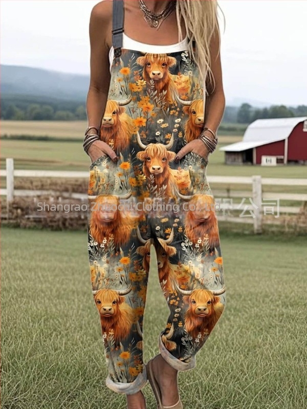 Bretele cu nasturi imprimate 3D, pantaloni casual, 2025, îmbrăcăminte nouă transfrontalieră pentru femei, Amazon, europene și americane, de vară
