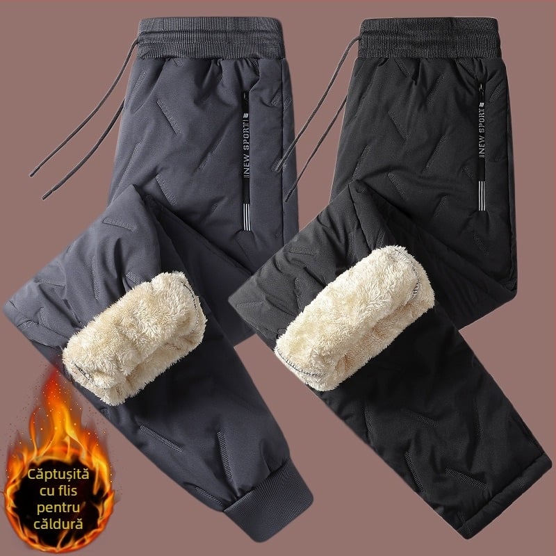 Pantaloni groși de catifea din bumbac de miel pentru femei, pantaloni groși cu căptușeală din fleece de iarnă 2024, haine noi pentru mame de vârstă mijlocie, pantaloni caldi impermeabili