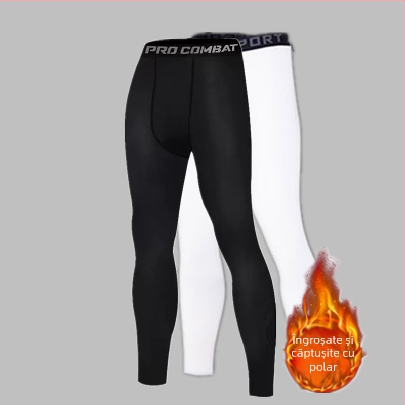 Colanți căptușiți cu fleece pentru bărbați, baschet, fotbal, alergare, antrenament sportiv, pantaloni de bază, pantaloni de fitness, calzi și confortabili pentru iarnă
