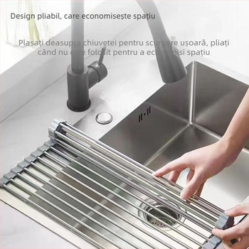 Amazon Raft de scurgere din oțel inoxidabil pliabil pentru chiuvetă de bucătărie, scurgător de vase, depozitare pliabilă