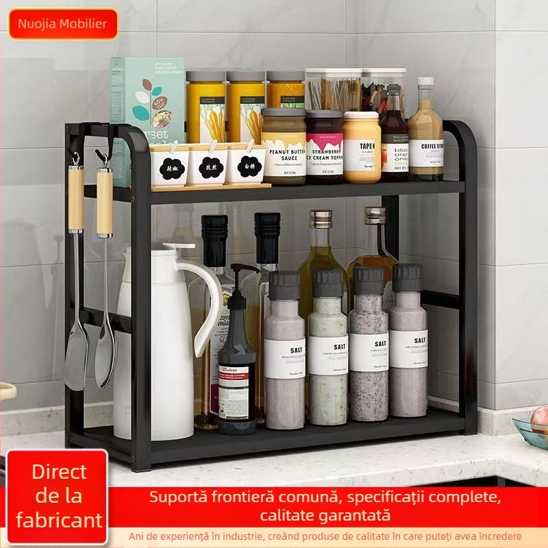Raft de depozitare pentru bucătărie, raft pentru condimente, suport pentru masă, multifuncțional, multistrat, depozitare pentru masă, fără perforații, raft de depozitare pentru ulei, sare, sos și oțet