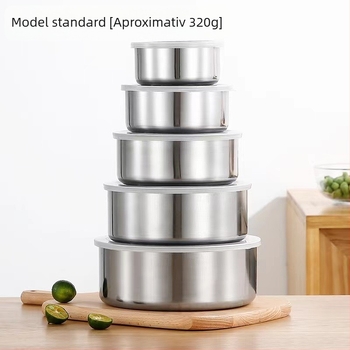 Set de cinci sertare din oțel inoxidabil pentru legume, cu capac, rotund, sigilat, pentru depozitarea produselor proaspete, pentru legume de uz casnic