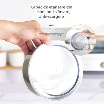 Set de cinci sertare din oțel inoxidabil pentru legume, cu capac, rotund, sigilat, pentru depozitarea produselor proaspete, pentru legume de uz casnic