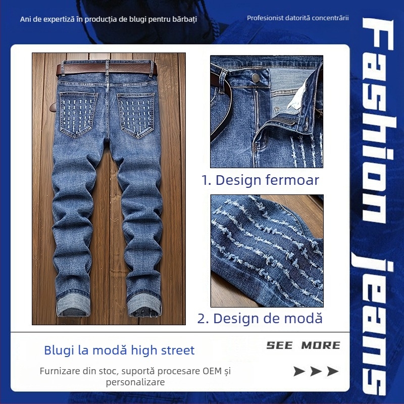 Furnizare transfrontalieră de blugi elastici de culoare deschisă pentru bărbați din 2025, export european și american, pantaloni bărbătești drepți, nostalgici, albi, de la Amazon