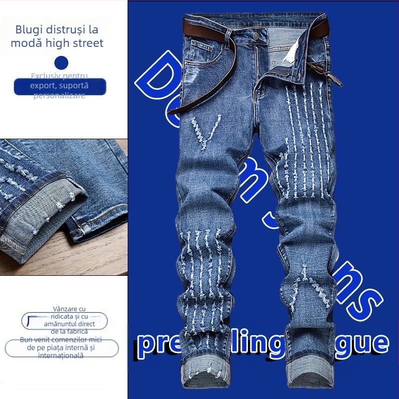 Furnizare transfrontalieră de blugi elastici de culoare deschisă pentru bărbați din 2025, export european și american, pantaloni bărbătești drepți, nostalgici, albi, de la Amazon