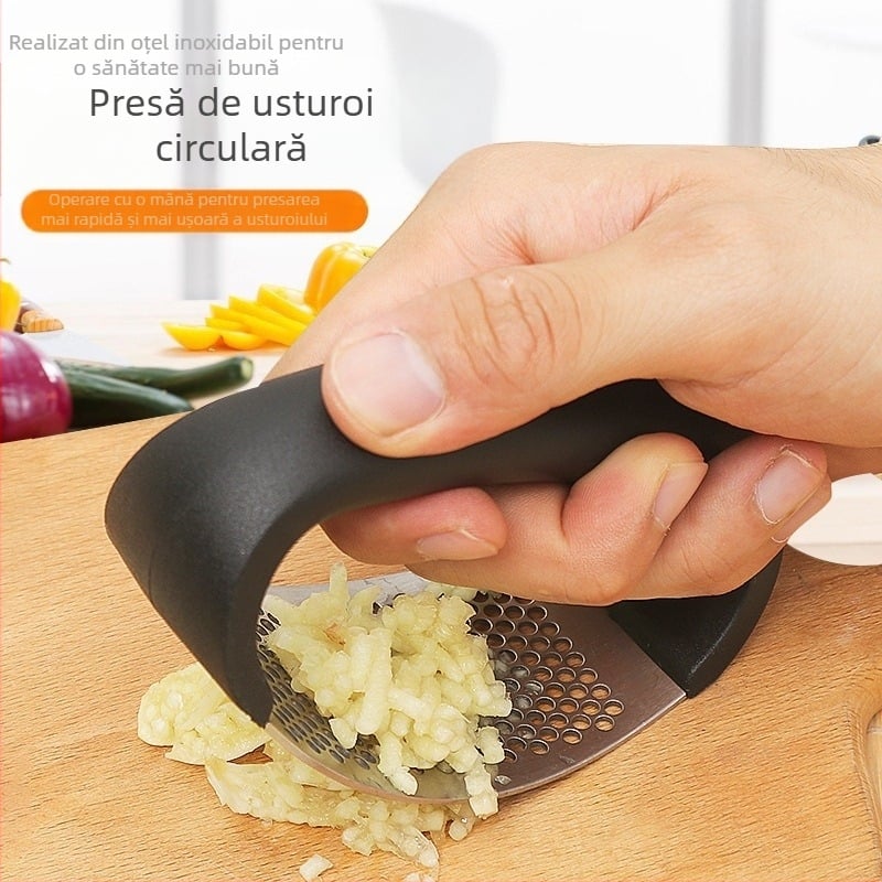 Presă manuală de usturoi cu inel, o generație de oțel inoxidabil gros 304, bucătărie de uz casnic, bătut usturoi, măcinat usturoi
