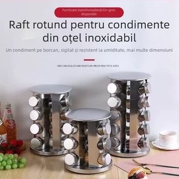 Suport rotativ de 360 de grade pentru sticle de condimente din oțel inoxidabil, pentru bucătărie, pentru borcane de condimente, pentru depozitarea sarei, zahărului și piperului