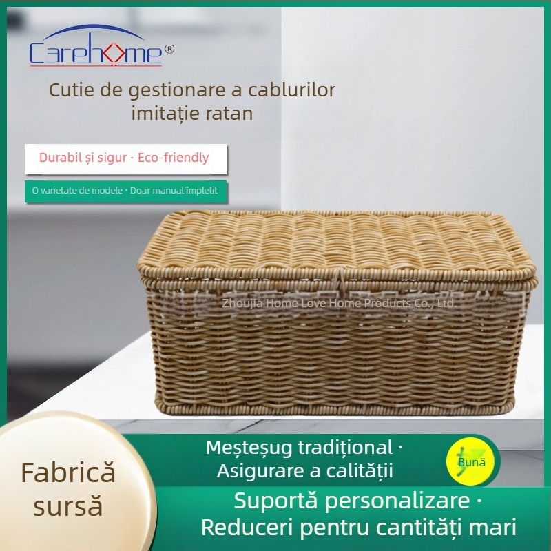 Cutie de depozitare pentru cabluri de birou, producător Guangzhou, imitație de ratan țesut, cutie de priză, cutie de depozitare ascunsă pentru cabluri de date