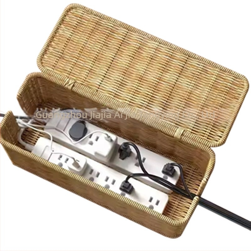 Cutie de depozitare pentru cabluri de birou, producător Guangzhou, imitație de ratan țesut, cutie de priză, cutie de depozitare ascunsă pentru cabluri de date