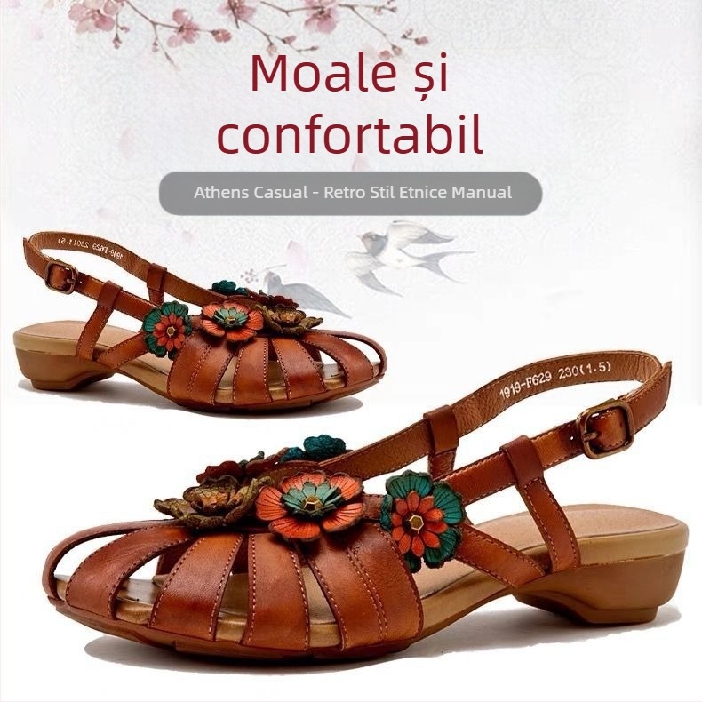 2024 în stoc Sandale romane cu flori Sandale pentru femei în stil etnic Sandale confortabile pentru femei, asortate, casual, pantofi de exterior pentru femei