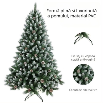 Spray PVC cu cap plat ascuțit, brad de Crăciun alb cu con roșu, con de pin, brad de Crăciun cu criptare, ornamente pentru brad de Crăciun, podea