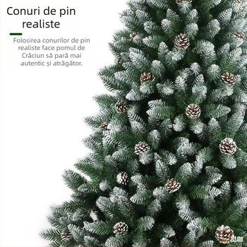 Spray PVC cu cap plat ascuțit, brad de Crăciun alb cu con roșu, con de pin, brad de Crăciun cu criptare, ornamente pentru brad de Crăciun, podea