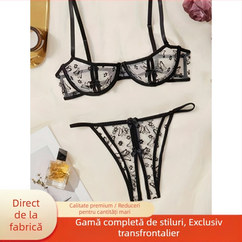 Lenjerie intimă ultra-subțire de vară, sexy, cu broderie din dantelă, sutien push-up, dorință pură, sâni mari, care prezintă sutien mic anti-lăsare