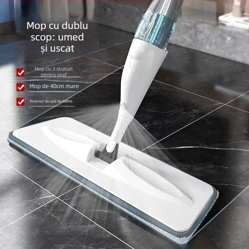 Mop cu pulverizare cu apă, umed și uscat, pentru uz casnic, cu pulverizare cu apă, capacitate mare, lavabil manual, mop plat, leneș