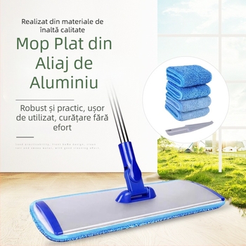 Mop plat din aliaj de aluminiu transfrontalier, lavabil manual, curat, gresie, podele din lemn, mop rotativ umed și uscat pentru persoane leneșe