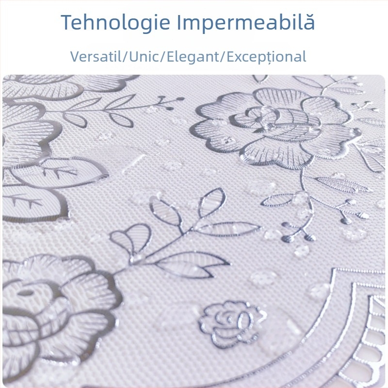 Față de masă dreptunghiulară din PVC, fără spălare, impermeabilă, rezistentă la ulei, anti-opărire, pentru sufragerie, în stil european, clasic, argintiu fierbinte