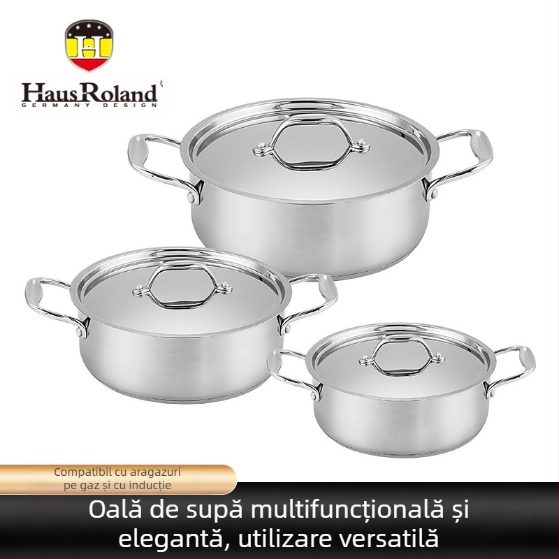 Set de 6 oale pentru supă din oțel inoxidabil, set de ustensile de bucătărie pentru export, oală pentru supă, combinație de oale pentru lapte cu gaz binaural transfrontalier