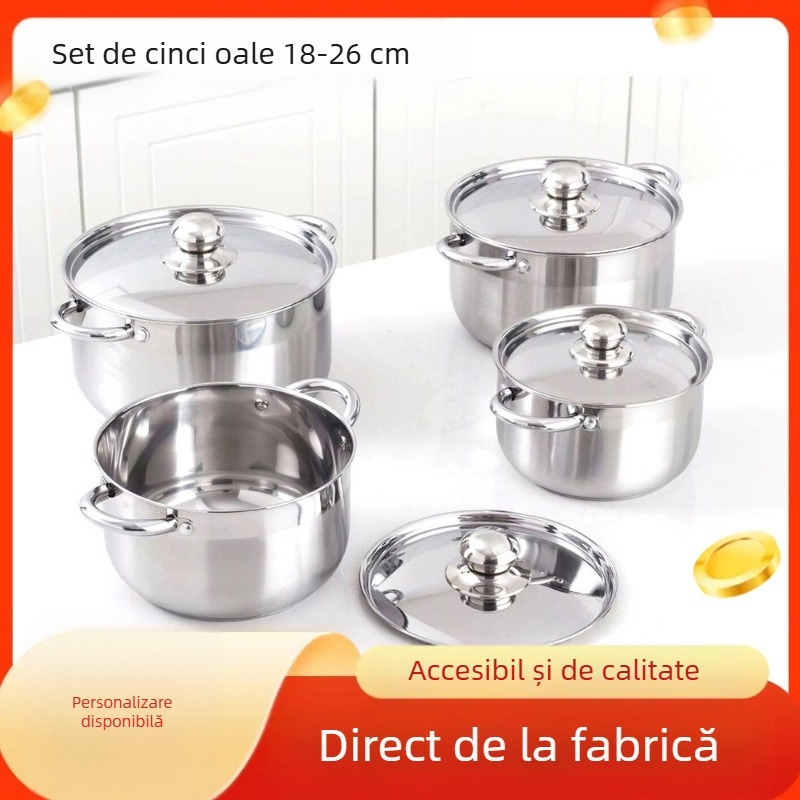 Set de cinci piese pentru supă binaurală multifuncțională, set de vase din oțel inoxidabil, aragaz cu inducție, potrivit pentru set cadou