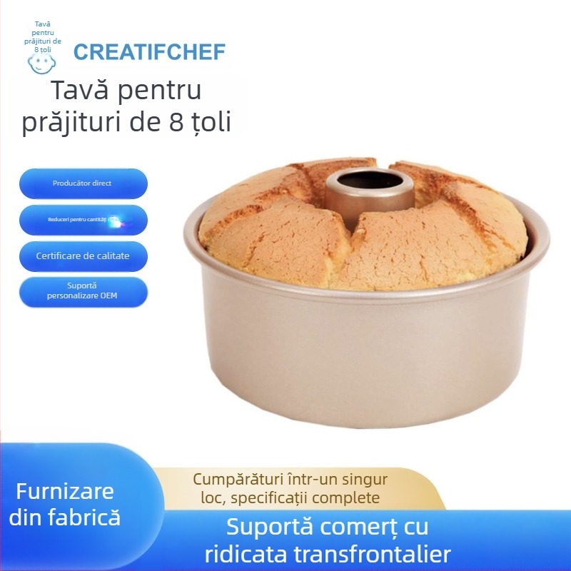 Tavă rotundă antiaderentă din oțel carbon șifon, 8 inch, tip Angel Cake, cu bază detașabilă, tip corodat