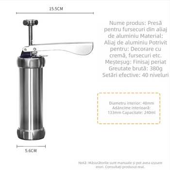 Pistol de copt pentru biscuiți, instrumente de decorare din aliaj de aluminiu, 20 de bucăți de pungă de stoarcere pentru fasole solubilă, set de copt
