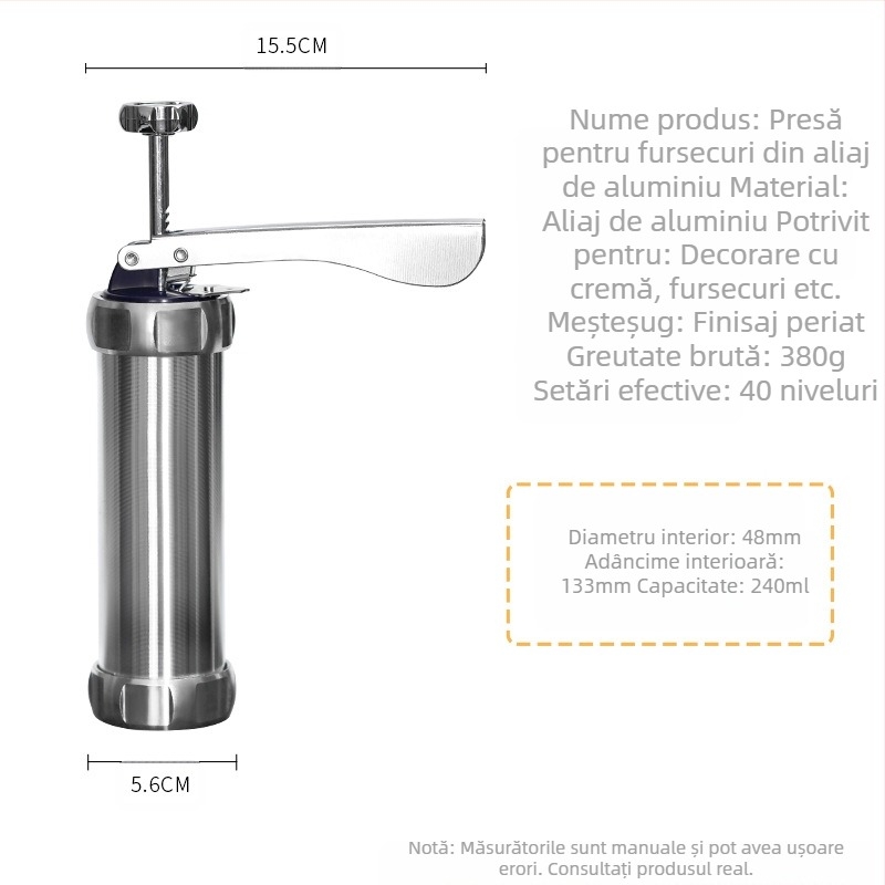 Pistol de copt pentru biscuiți, instrumente de decorare din aliaj de aluminiu, 20 de bucăți de pungă de stoarcere pentru fasole solubilă, set de copt