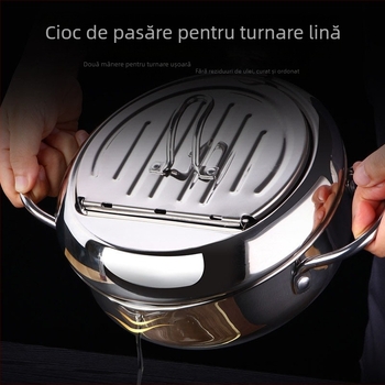 Friteuză din oțel inoxidabil cu capac și termometru, friteuză Tempura, uz casnic cu filtru de ulei, raft pentru ulei, oală de ulei, Dropshipping
